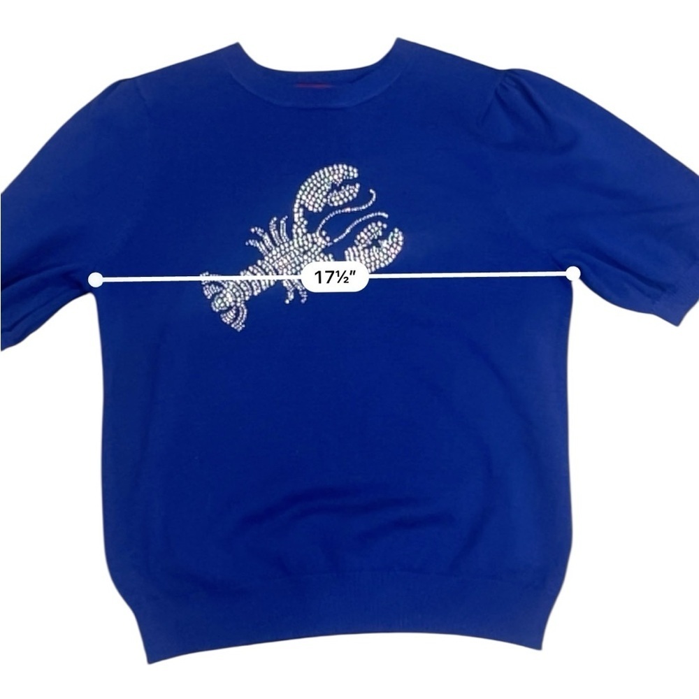 Lobster embellished puff sleeve sweater short sleeve royal blue preppy coastal - Picture 7 of 11